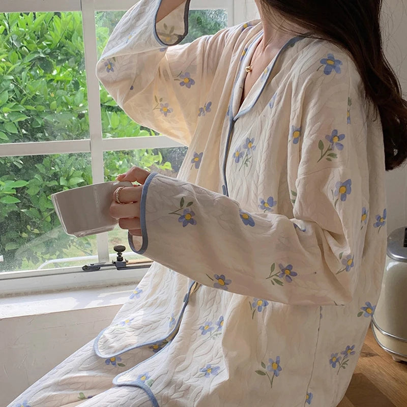 Long Sleeve Cardigan Style Jacquard Blueberry Strawberry Orange Breathable Stretch Women's Pajamas