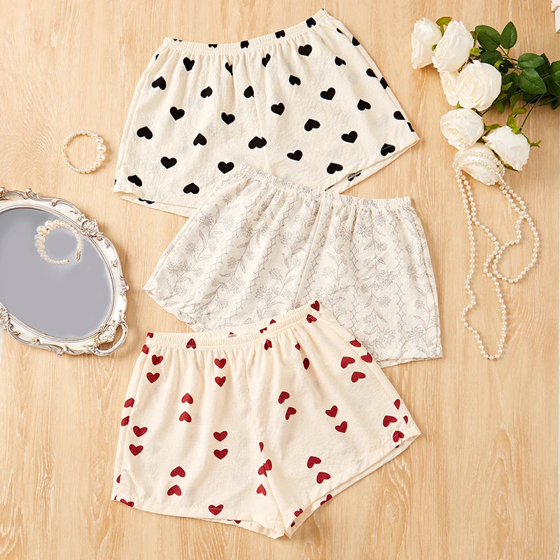 3 Piece Graphic Shorts Soft Comfort Bottoms Casual Sleepwear Loungewear