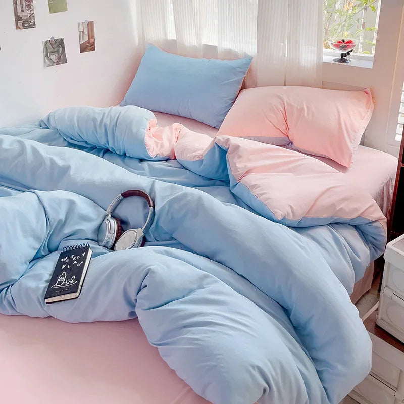 Linen Cotton Bedding Set 4pcs with Sheet Duvet Cover Pillowcases & Bedsheet
