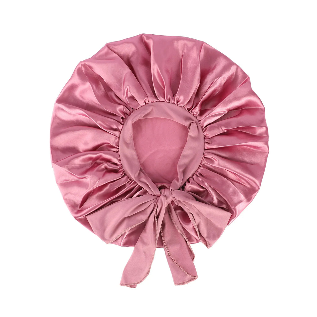 Large Satin Bonnet Silky Night Sleeping Cap with Stretchy Tie Band