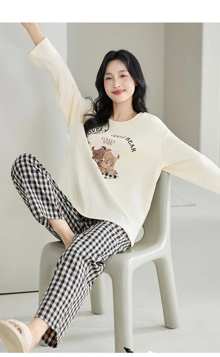 Cute Illustration Cartoon 100% Cotton Pajama Sets