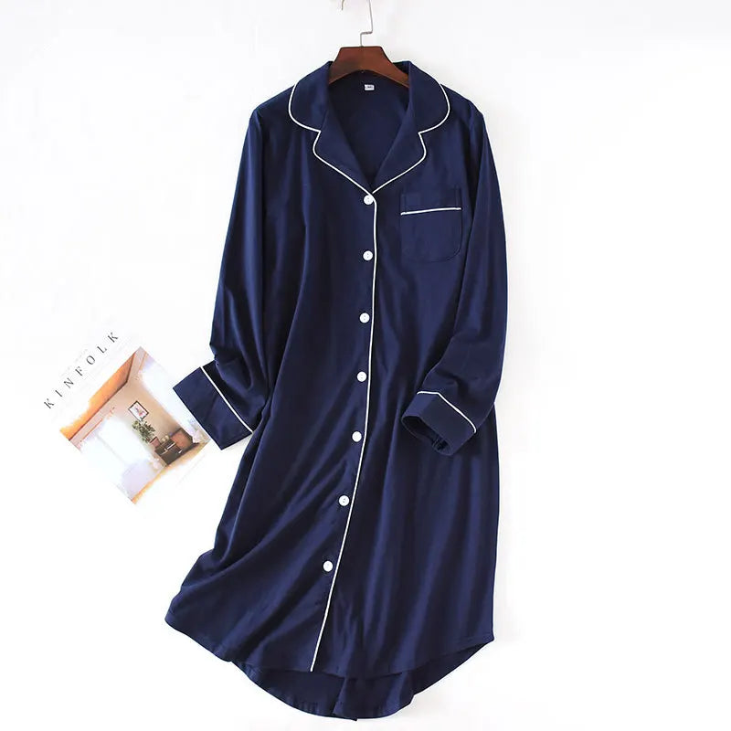 Cotton Knitted Long Sleeved Sleeping Cardigan Shirt Dress