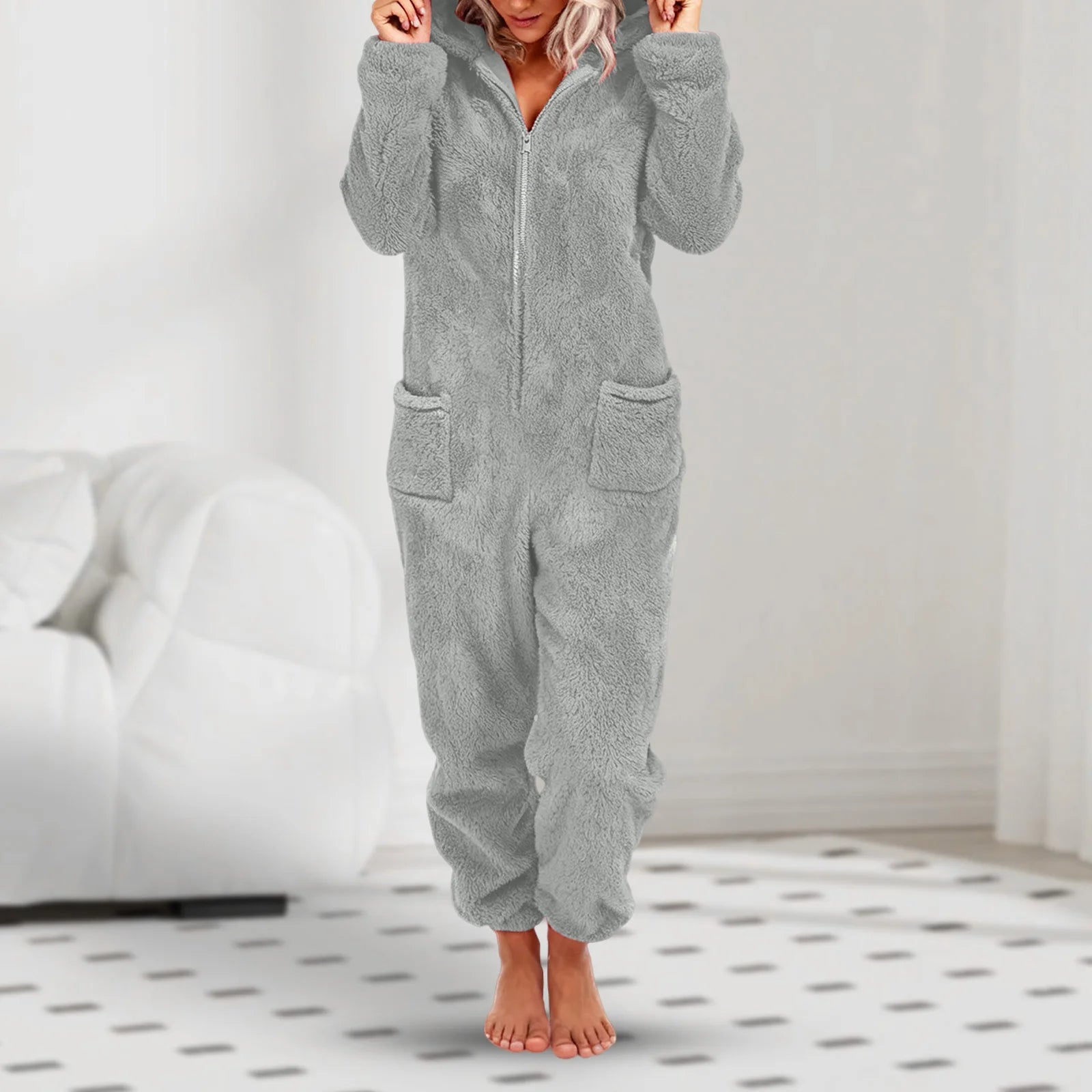 One-Piece Hooded Warm Flannel Long Sleeve Thickened Romper