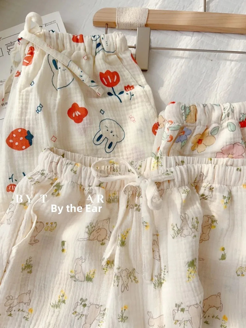 Thin Pure Cotton Bubble Cotton Gauze Sweet Loose High Waist Full Cotton Shorts