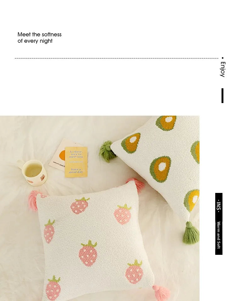 Tussle Style Plush Pillowcase Flower & Fruit Patterns