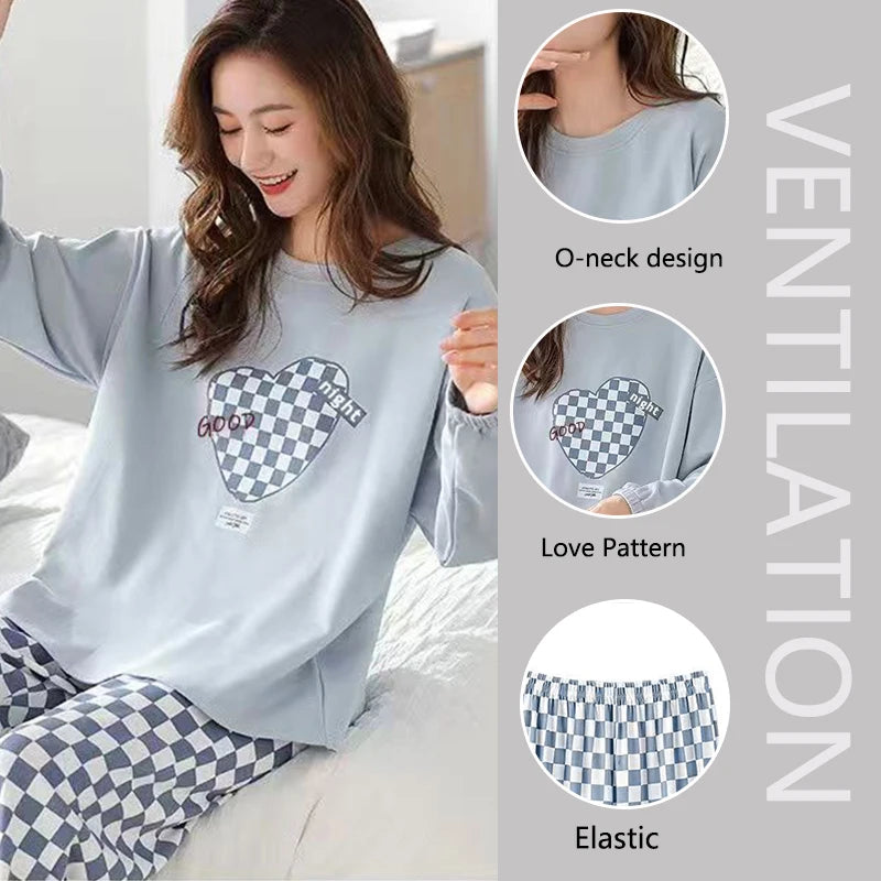 Long-Sleeved Love Plaid Trousers Homewear