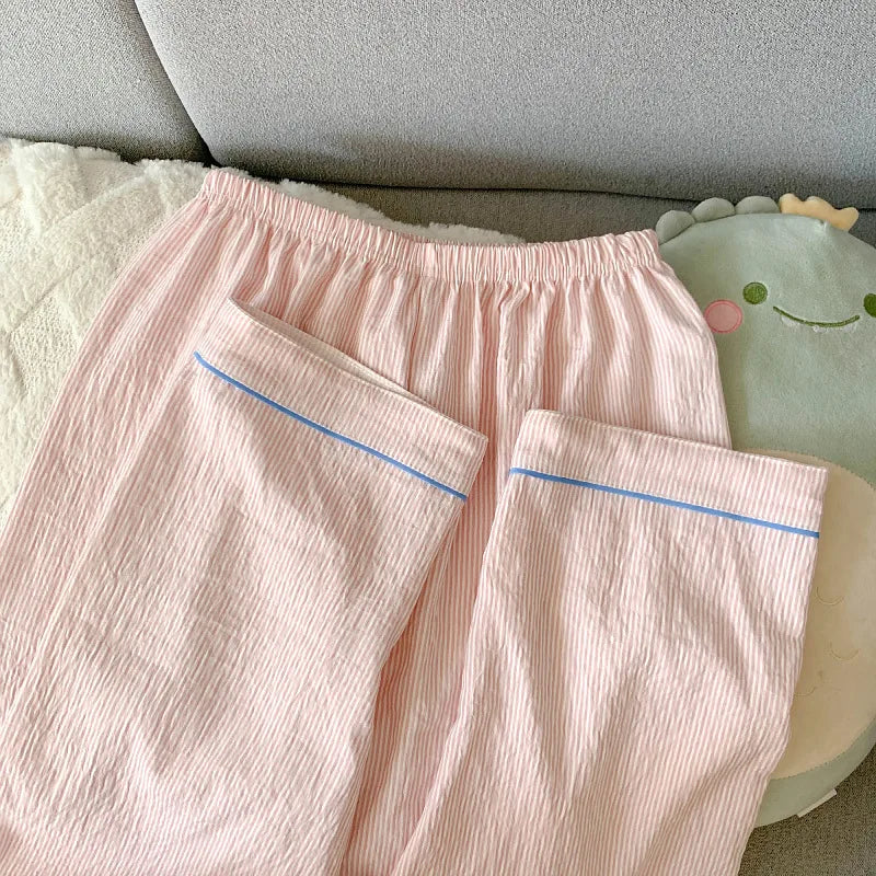 Cloud Soft Cotton ong-Sleeved Top with Long Trousers Sweet and Cute Pajama Set