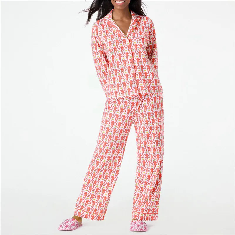 Playful Monkey Preppy Pajama Two-Piece Lounge Set