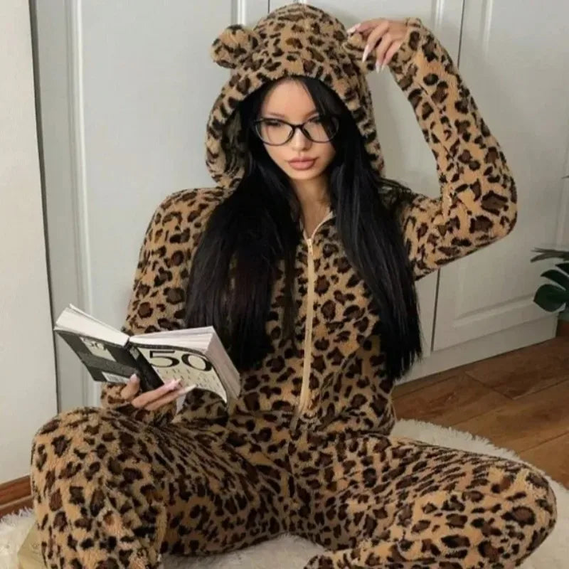 Leopard & Brown Patterned Fleece One-Piece