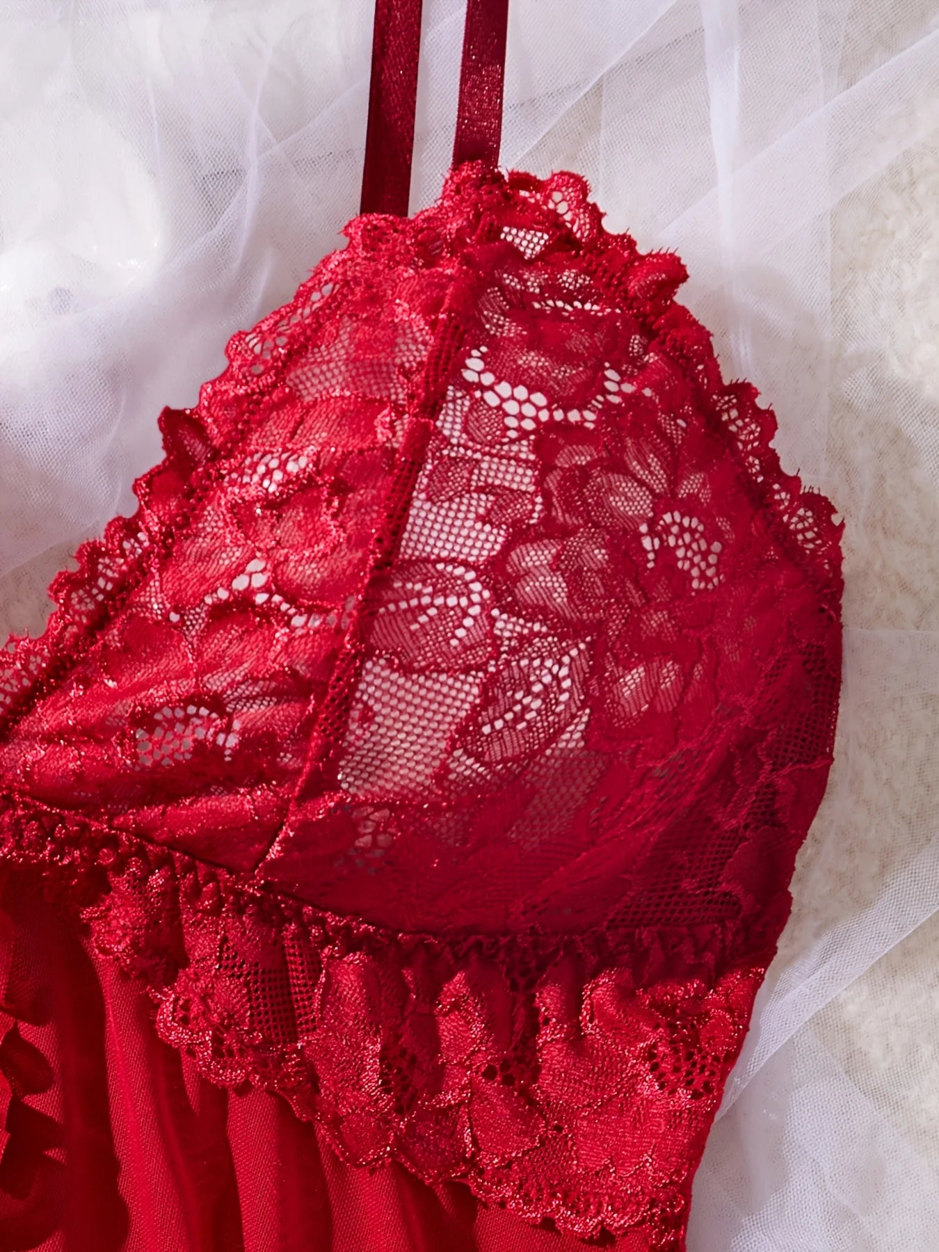 Sexy Lace Lingerie with Matching Panties V-Neck Sheer Lace Camisole Nightie
