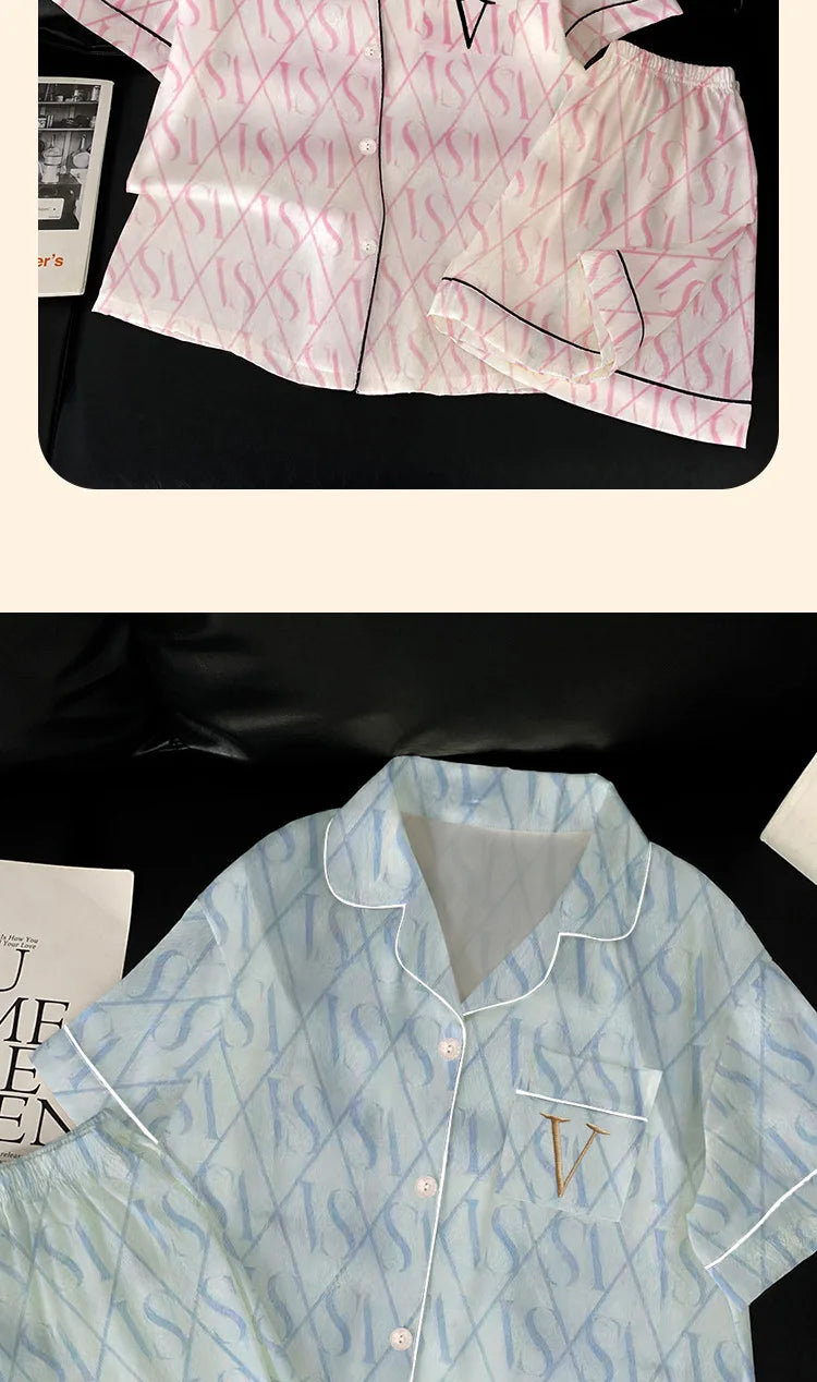 VS Short-Sleeved Shorts Pajamas Silk Pajamas Two-Piece Set