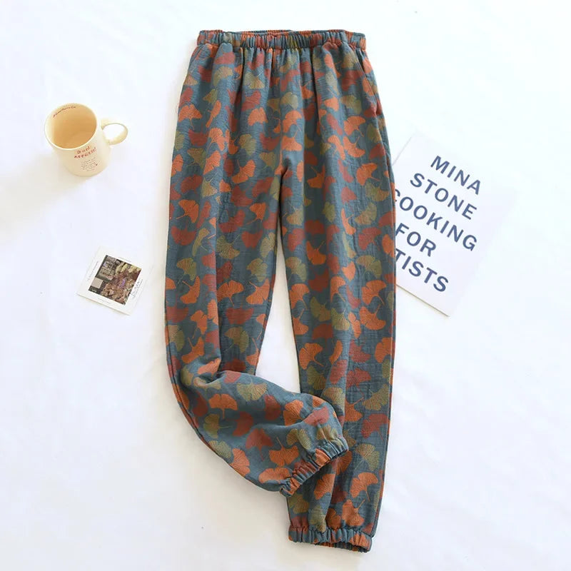 Jacquard Cute and Fresh Flower Pants 100% Cotton Loose Closing Home Pants