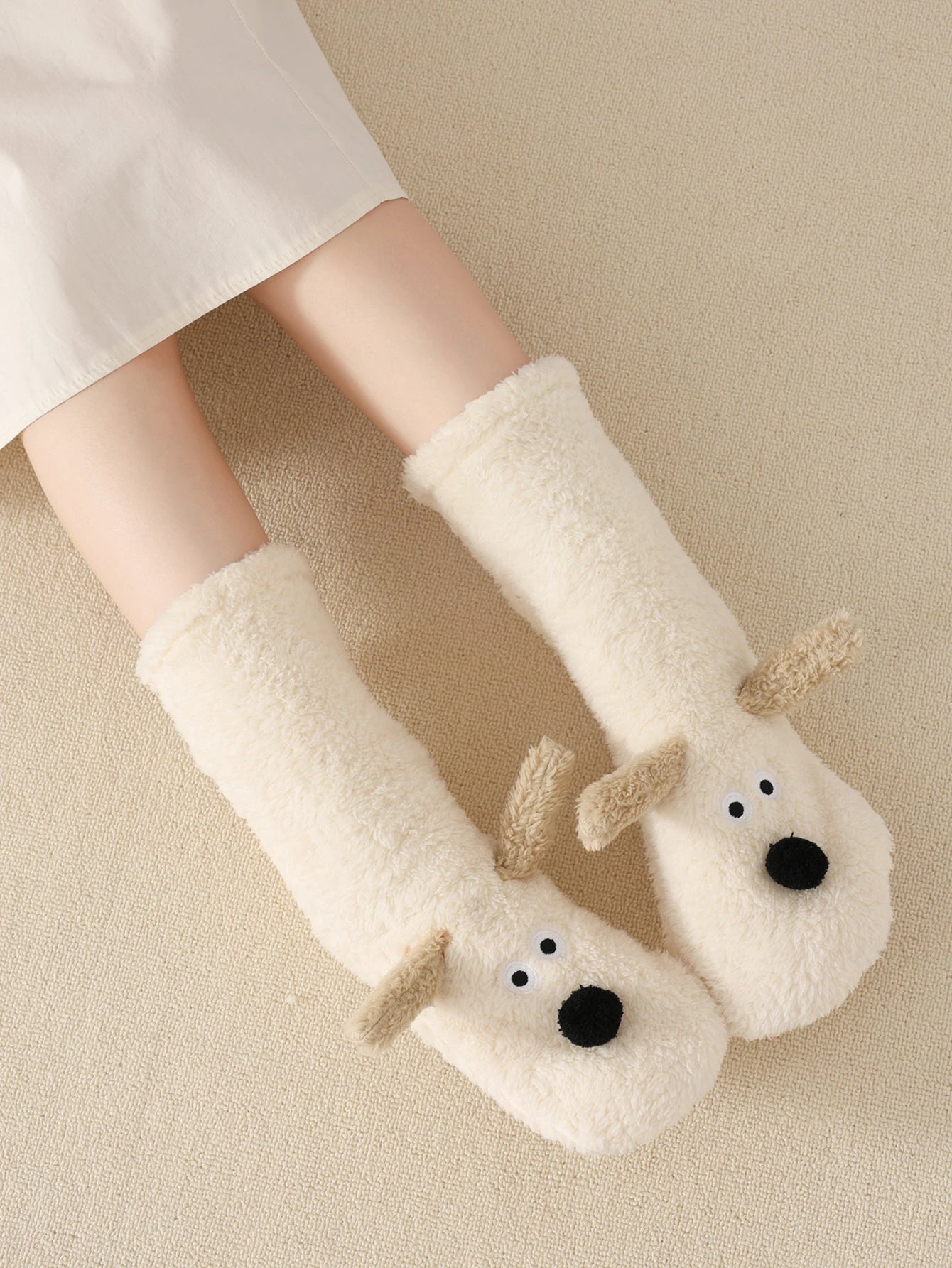 Fluffy Adorable Puppy Plush Cartoon Crew Socks