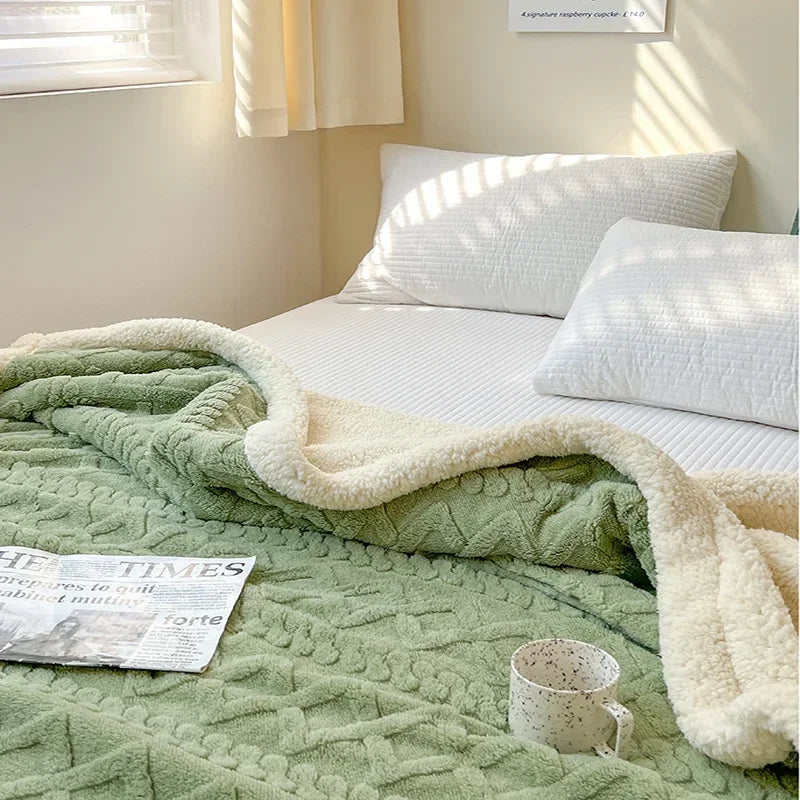 Soft Woolen Blanket for Bedding and Sofa Warm Lamb Velvet Flannel Cover Blanket