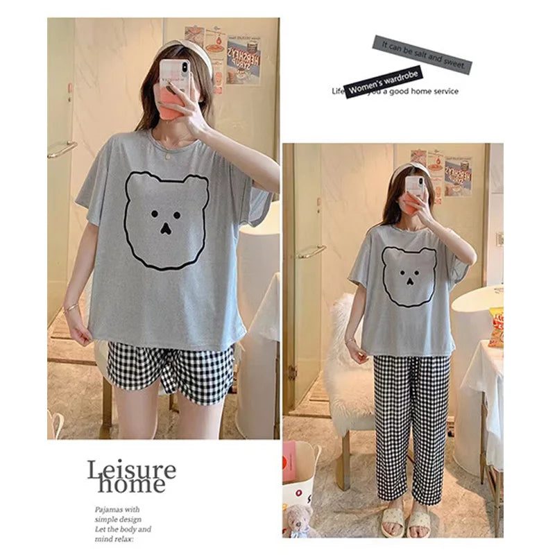 Large Size Short-Sleeved Loose 3PCS/Set Pajamas