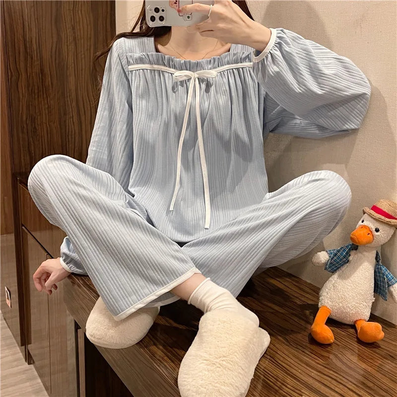 Sweet Leisure Long-Sleeved Long Trousers Pajamas Loose Set