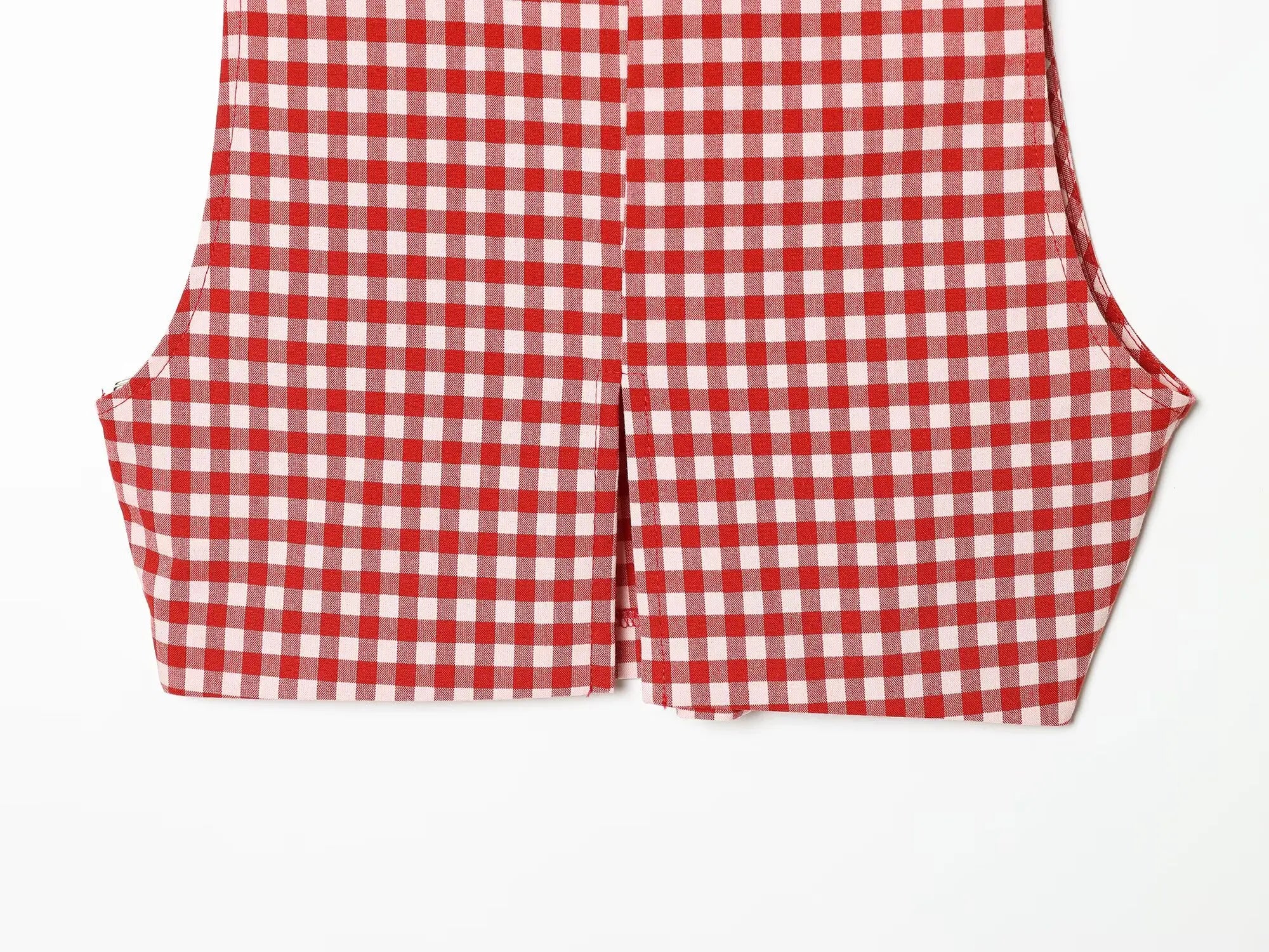 Vintage Red White Plaid 2-Piece Set Collar Zipper Sleeveless Vest+Side Slim Pant