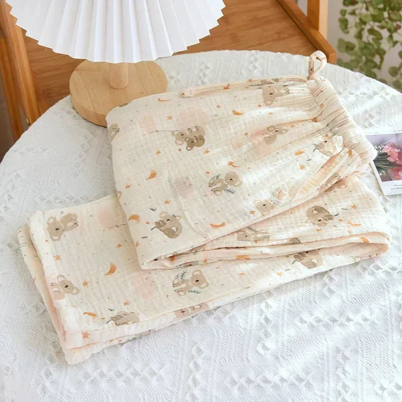 Pajamas Pants 100% Cotton Loose Casual Straight Trousers Sleep Pants