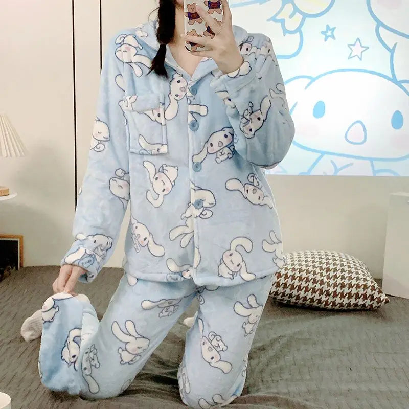 Women's Plush Thermal Flannel Pajama Cozy Warm Long Sleeve Home Loungewear