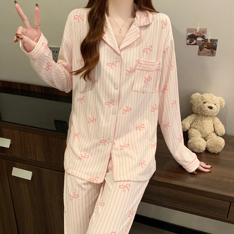 Cutie Long Sleeve Top & Elastic Waist Pants Pajamas Set