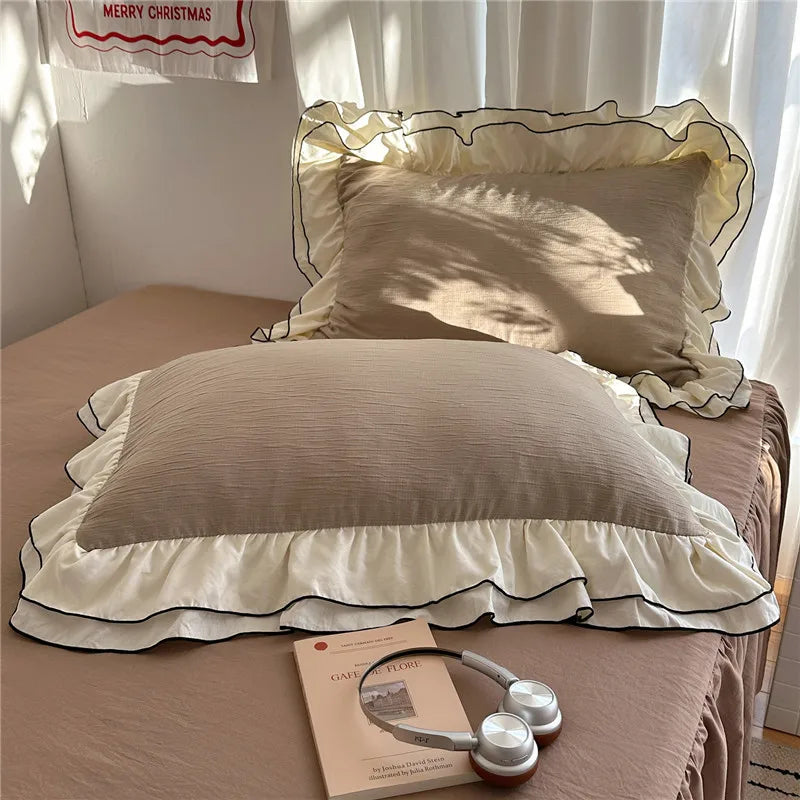 Princess Style Ruffles Bedding Set Skin-friendly Soft Duvet Cover Set Bed Sheet Or Bed Skirt Pillowcases 3/4Pcs