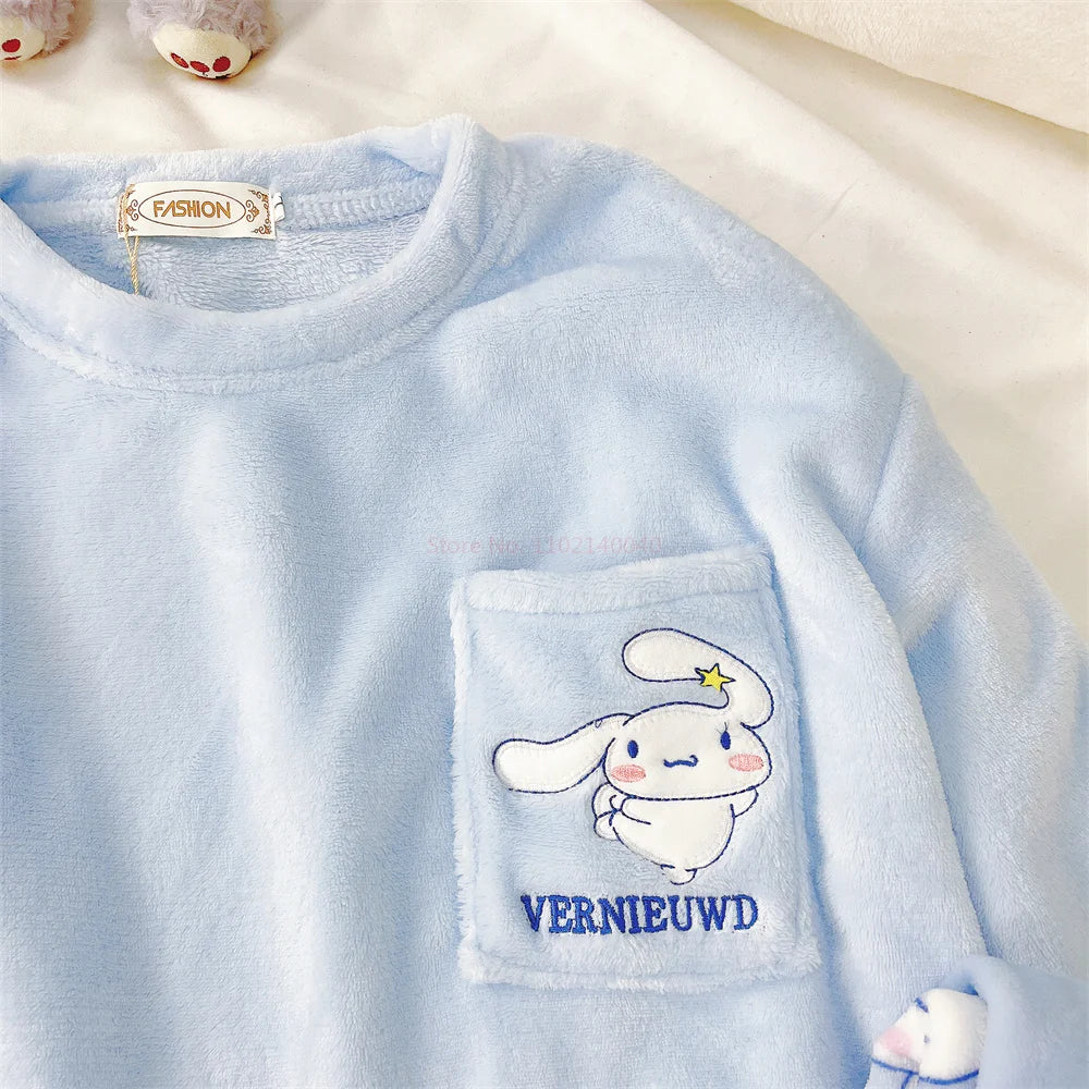 Kawaii Flannel Pullover Coral Velvet Pajamas