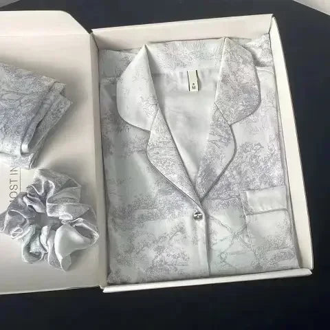 Ice Silk Women Pajama Lapel Button Cardigan Style