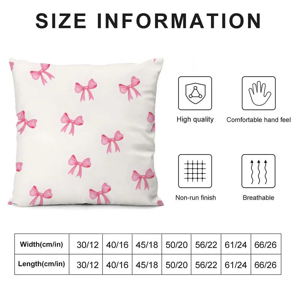 Pink Bow Cherry Cushion Cover Soft Plush Fabric Double-Sided