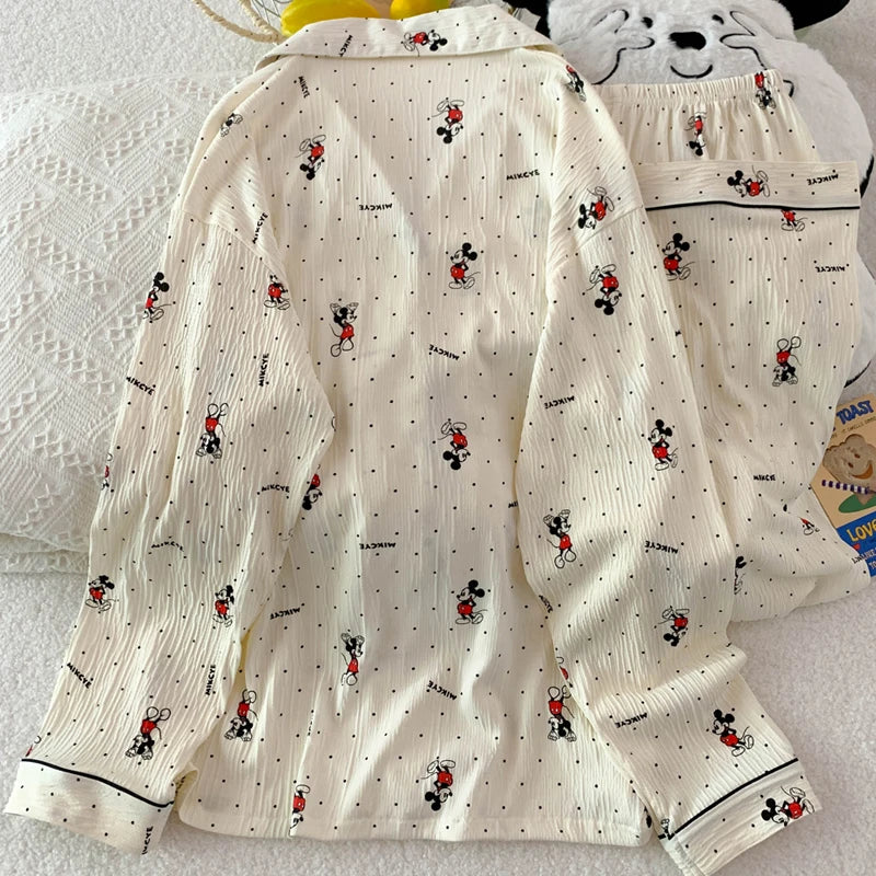 Disney Mickey and Pink Pig Cartoon Cute Pajamas Set Long Sleeve Sleepwear