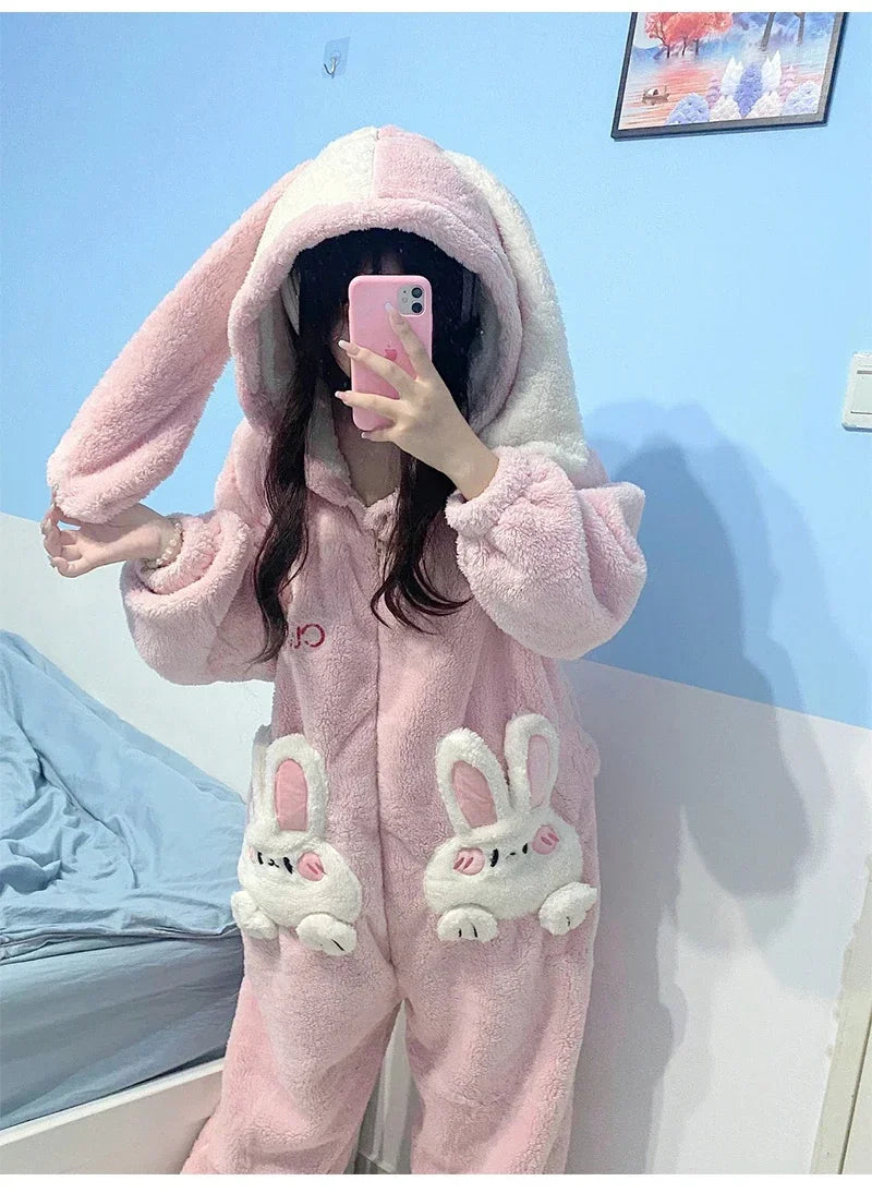 Kawaii Velvet Cute Rabbit Kigurumi Unicorn Cartoon Hooded Onesies