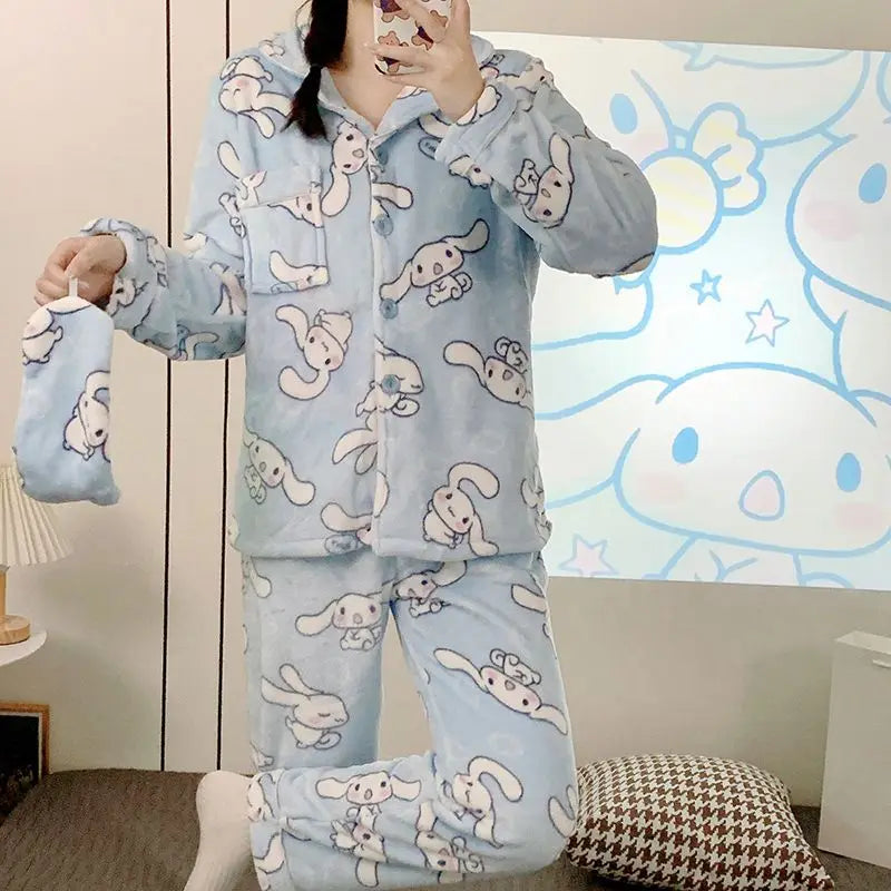 Women's Plush Thermal Flannel Pajama Cozy Warm Long Sleeve Home Loungewear