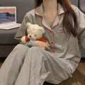 Loose Breathable Cardigan Gray Striped Fashion Loungewear