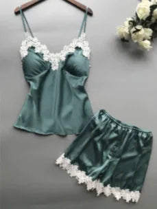 Deep V Waist Lace Shorts Loungewear Two-piece Set