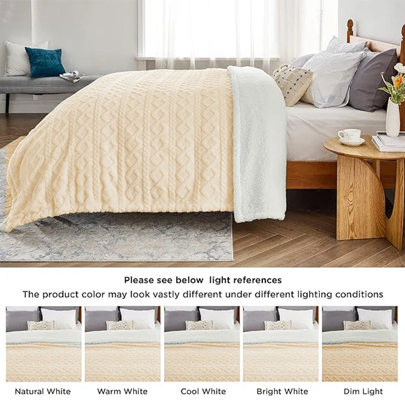 Soft Sherpa Fleece Throw Cable Jacquard Tufted Throw For All Season