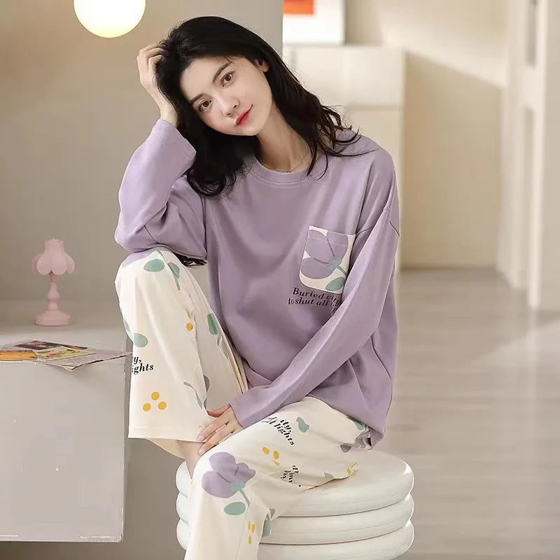 Loungewear Style Long Sleeved Pajamas