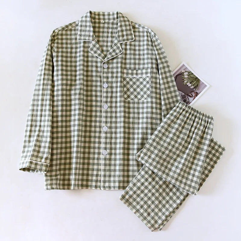 Cotton 100% Plaid Long Sleeve Two Piece Pajama Set