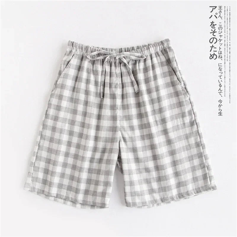 Lattice Style Pure Cotton Gauze Shorts with Simple Elastic Waist