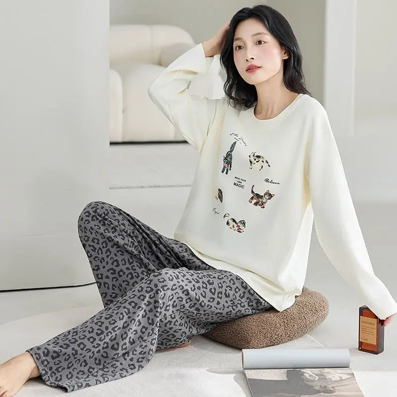 Cute Illustration Cartoon 100% Cotton Pajama Sets