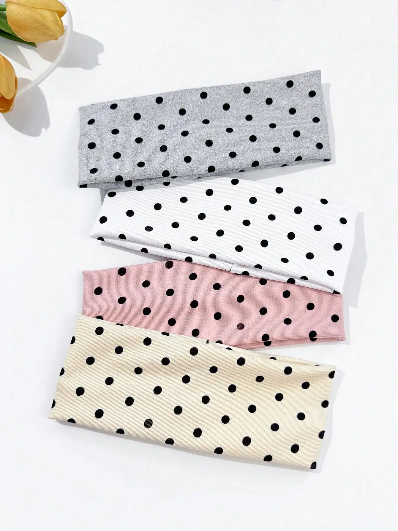 Ladies Polka Dot Print Wide-Edge Elastic Hair Band Face Makeup Sports Headband 4pcs/set