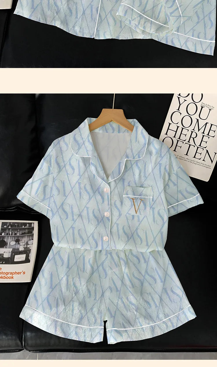 VS Short-Sleeved Shorts Pajamas Silk Pajamas Two-Piece Set