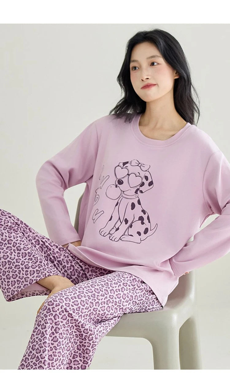 Cute Illustration Cartoon 100% Cotton Pajama Sets