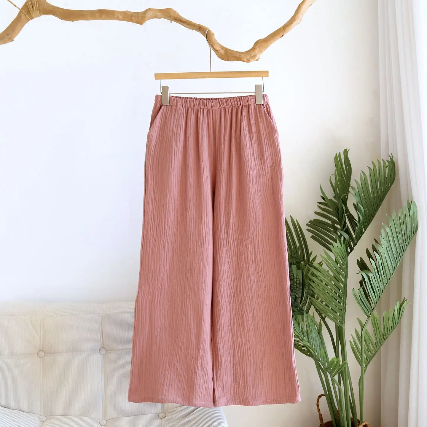 Solid Color Wide-leg Pants Double-layer Cotton Pajama Pants Thin Style Loungewear
