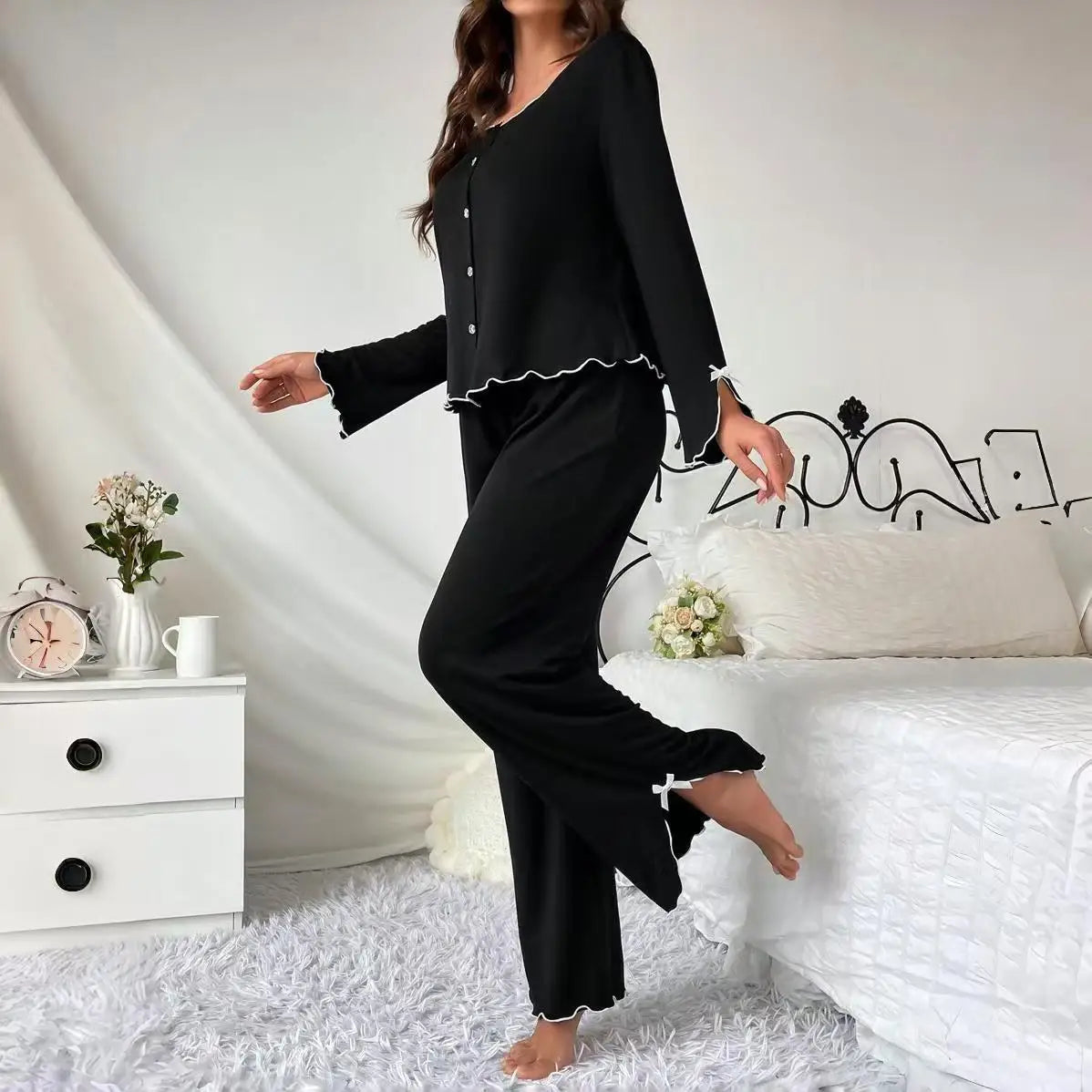 Long Sleeve Solid T-shirt with Pants Loose Loungewear