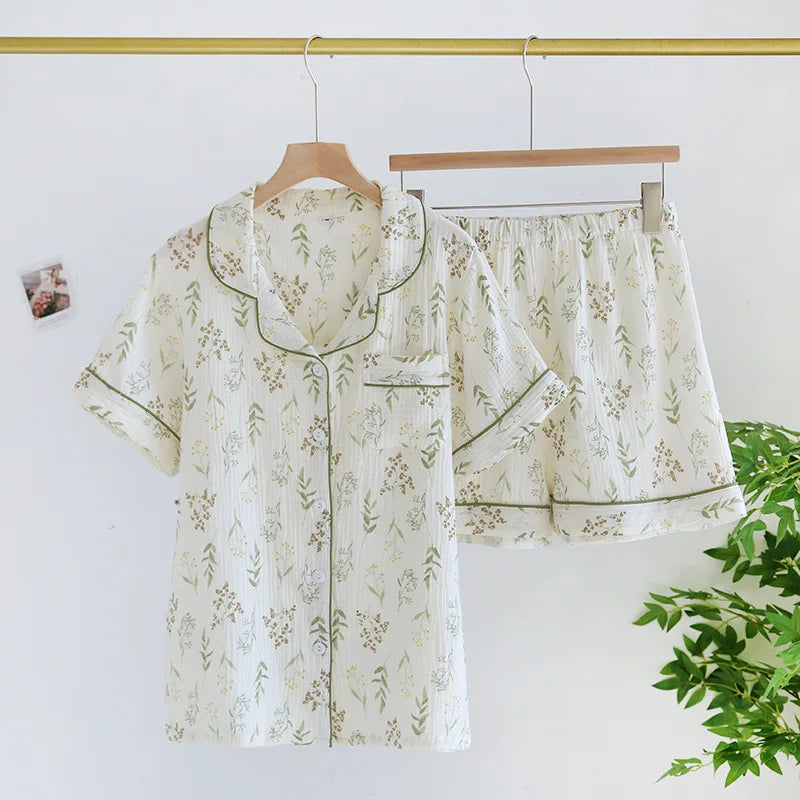 Ladies Cotton Short Sleeve Cute Heart-shaped Pajamas