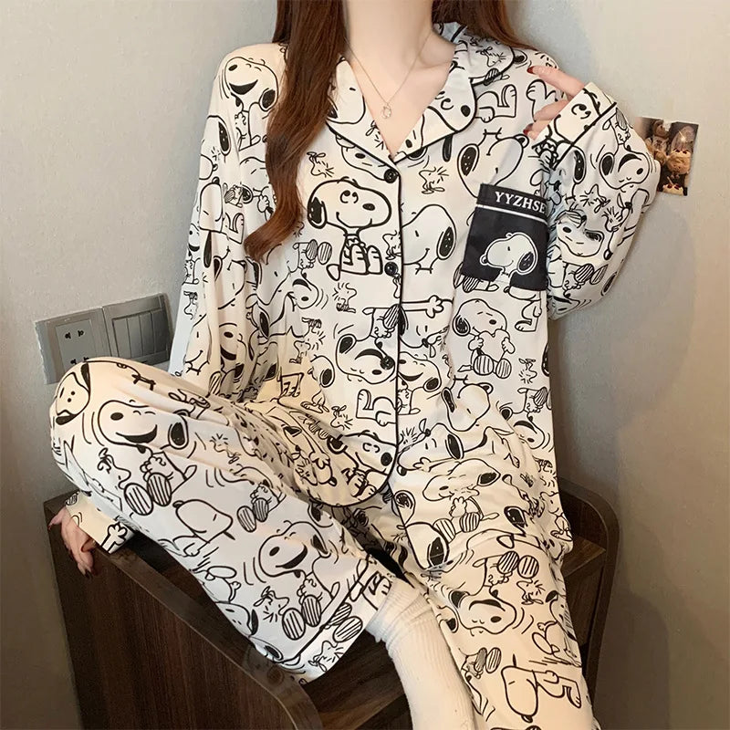 Snoopy Long Sleeve Two-Piece Pajamas Set Cute Cartoon Pattern Loungewear
