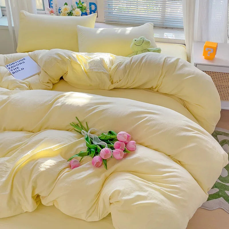 Linen Cotton Bedding Set 4pcs with Sheet Duvet Cover Pillowcases & Bedsheet