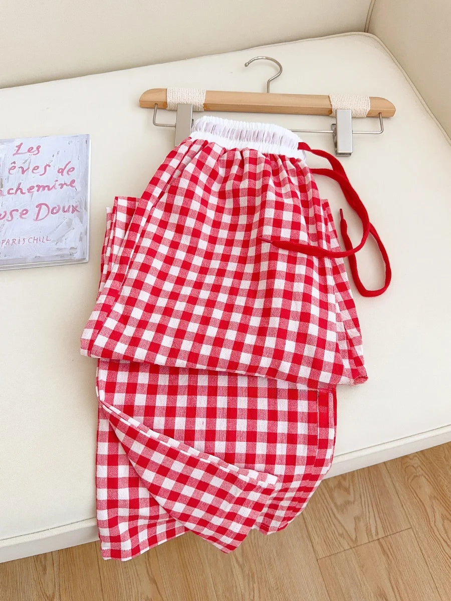 Cotton Flannel Wide Leg Leisure Pants Elastic Waist