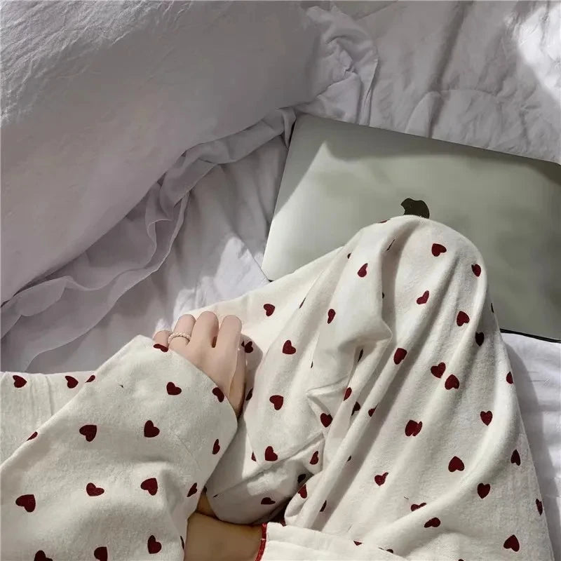 Peach Heart Long Sleeves Silk Pajamas