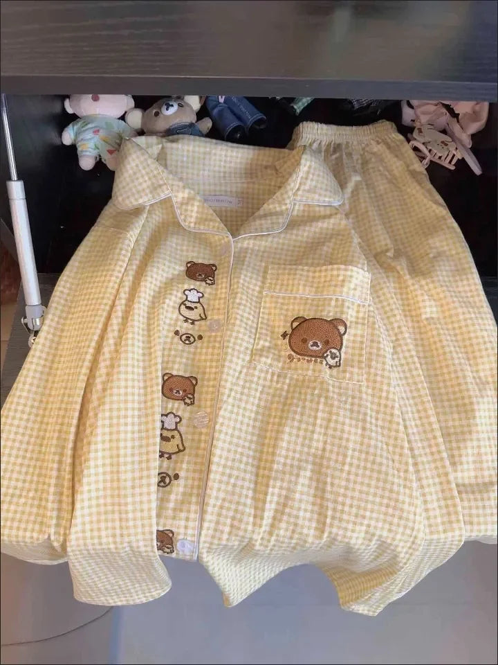 Rilakkuma Yellow Plaid Cute Long-sleeves & Trousers