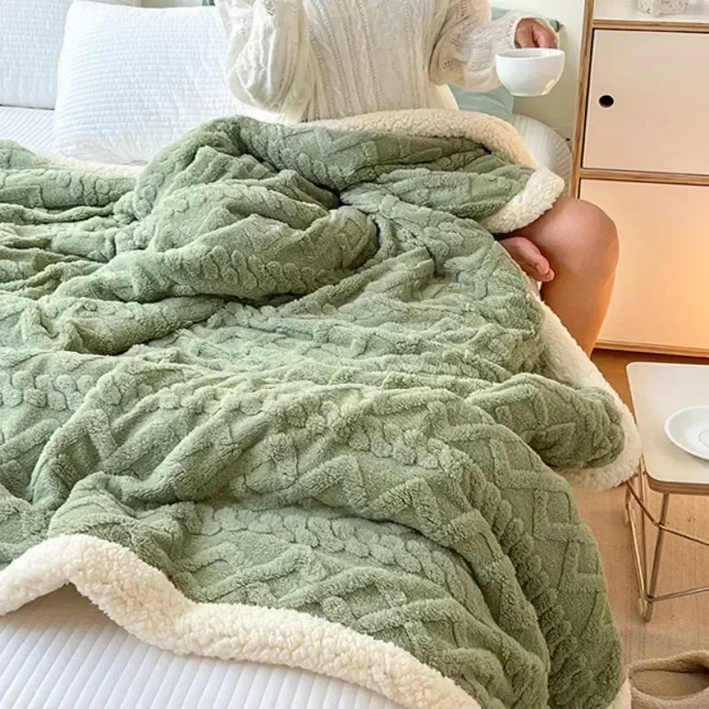 Soft Woolen Blanket for Bedding and Sofa Warm Lamb Velvet Flannel Cover Blanket